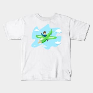 Pilot boy flying on an airplane Kids T-Shirt